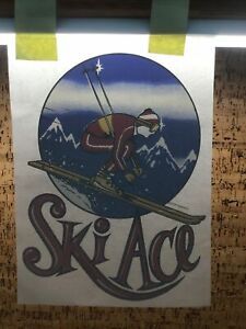 Vintage Ski Ace Snowy Mountains Skiing Iron-On Transfer T-5