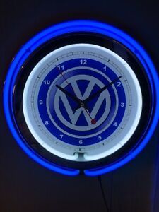 @@ VW Volkswagen Motors Auto Garage Man Cave BLUE Neon Advertising Clock Sign