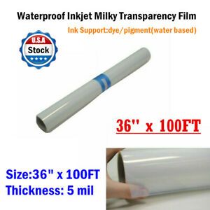 36&#034; x 100FT Waterproof Inkjet Milky Transparency Film for Silk Screen Printing
