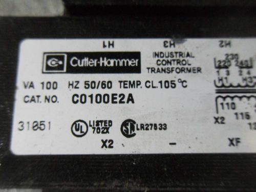 (V55-6) 1 USED CUTLER-HAMMER C0100E2A INDUSTRIAL CONTROL TRANSFORMER