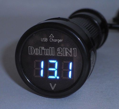 Digital dual use battery voltage meter voltmeter carlighter socket w usb charger for sale
