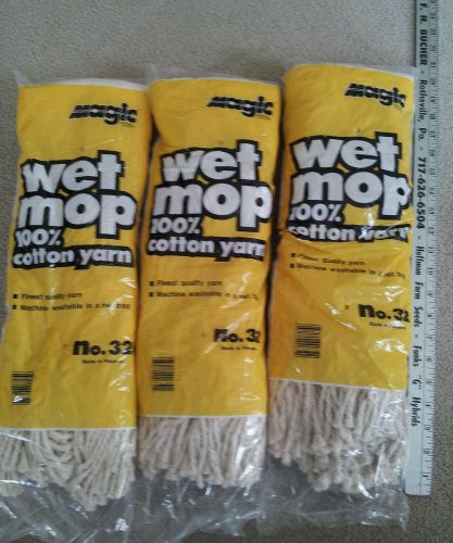(Lot /3) 100% Cotton Yarn Wet Mop Heads MAGIC Machine Washable Size No 32