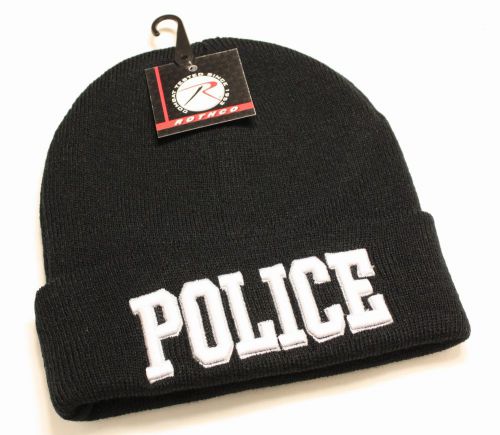 New Police Logo Acrylic Knit Beanie Watch Cap w/ Embroidered 3D Police Logo