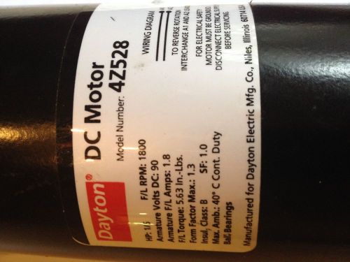 DAYTON 4Z528 DC Motor, PM Totally Enclosed Nonventilated 1/6 HP 1800RPM 90VDC