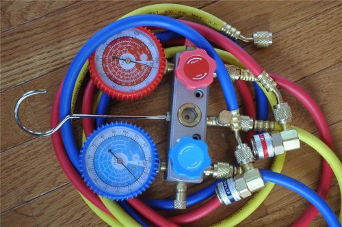 Tool kit:manifold gauge+5ft hose set r22 r134a+car ac quick snap-on coupler hvac for sale