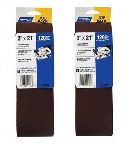 10 Norton 3&#034; X 21&#034; Aluminum Oxide Sanding Belts Belt Sander Fine 120 Grit