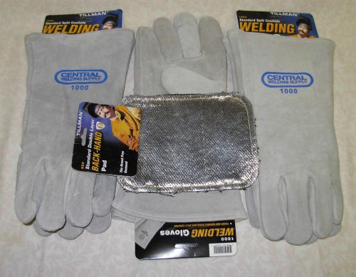 Tillman 1000 welding gloves, size large, lot of 3 pair &amp; bonus back hand pad for sale