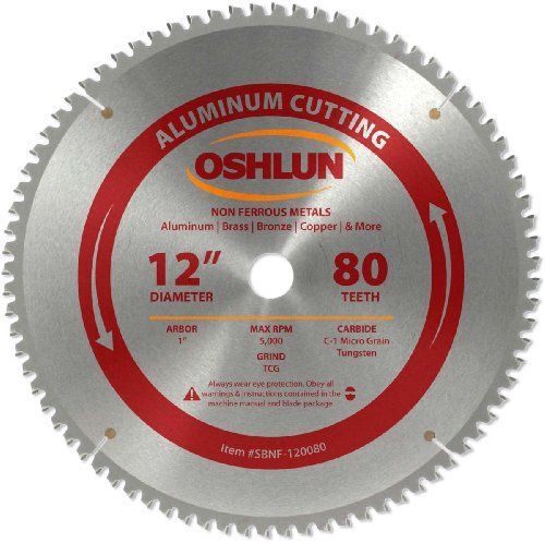Oshlun SBNF-120080 12-Inch 80 Tooth TCG Saw Blade with 1-Inch Arbor for Aluminum