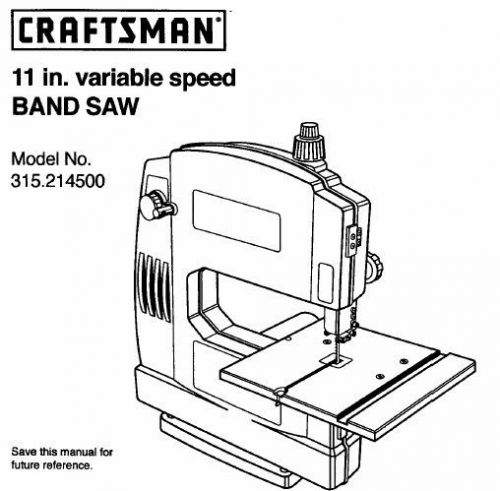 Operator&#039;s Manual Craftsman 11&#034; band saw model 315.214500 on CD_M-SC-500_01