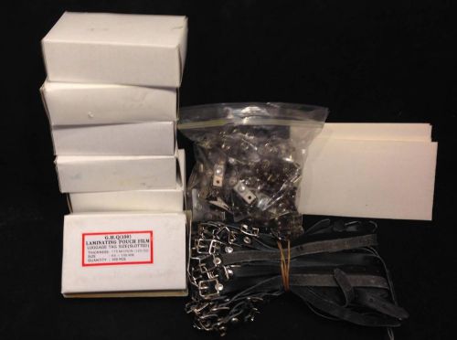 HUGE LOT OF OFFICE SUPPLIES CLIP ONS AND LAMINATING POUCH FILM