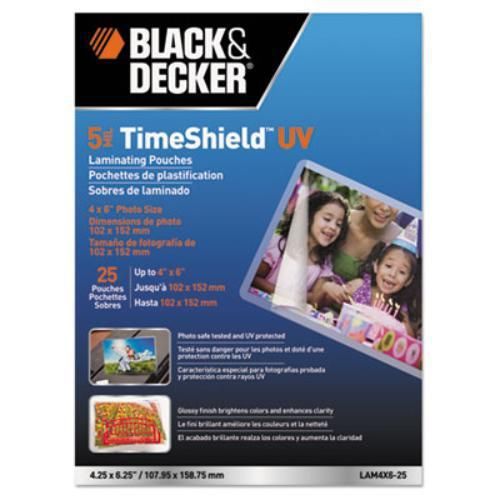 Black &amp; decker lam4x625 timeshield uv laminating pouches, 5 mil, 4 x 6, 25/pack for sale
