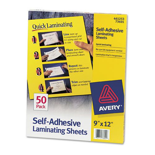 Avery Clear Self-Adhesive Laminating Sheets, 9 x 12, 50/Box, BX - AVE73601