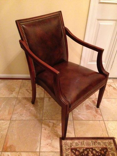 Wood/leather traditional chair with brass tacks