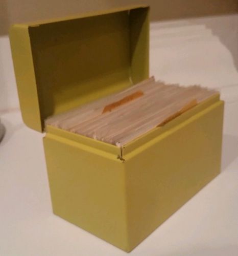 Vintage Industrial Index Card File yellow Metal Box File Business Card ?NR?