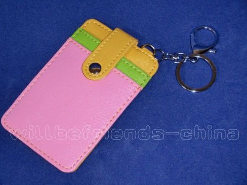 Multicolor IC ID Pass Room Card Holder Skin Cover Bag Charm Key Ring Chain Y.