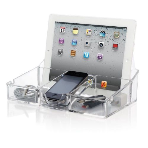 Clear acrylic smartphone &amp; tablet organizer large office storage charging new for sale