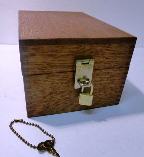 Vintage Weis Oak Wood Index File Box - Finger Jointed with Adjuster &amp; Lock &amp; Key