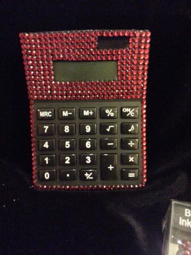 Red Rhinestone Crystal Bling Embellished Medium Office Solar powered Calculator
