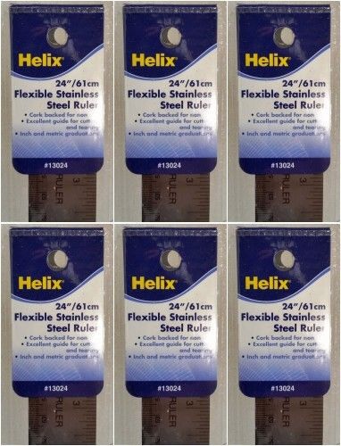 Lot of 6 Helix Rulers ~ 24 Inch ~ Stainless Steel (13024) ~ Non-slip Cork back