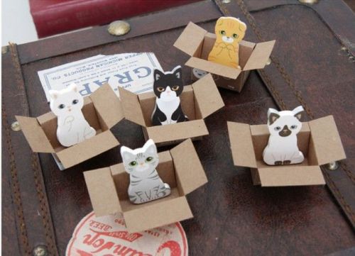 Kawaii Cute Cat in box Kitten Memo Pad Korean stationery sticky Notes Index Tab