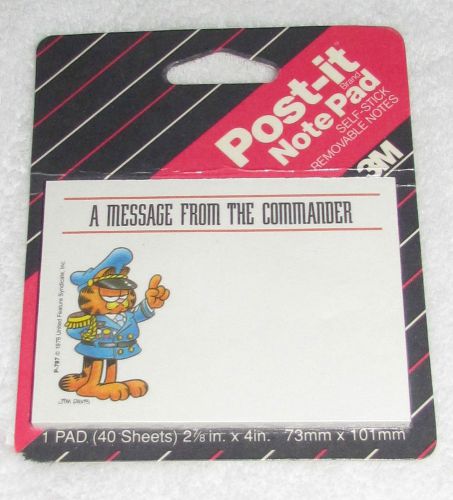 NEW! 1990 VINTAGE 3M GARFIELD JIM DAVIS POST-IT NOTES MESSAGE FROM THE COMMANDER