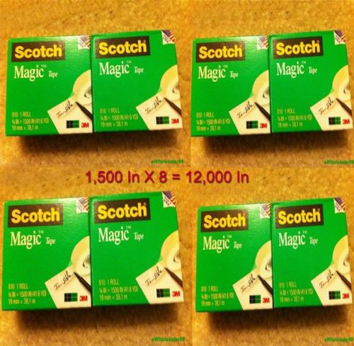 8 Rolls OF SCOTCH MAGIC TAPE 810 REFILL 3/4 X 1,500 IN Total 12,000 In (8 Rolls)