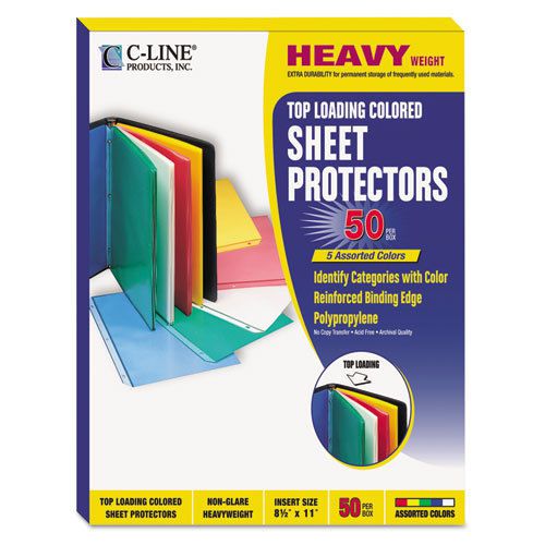 Colored polypropylene sheet protector, assorted colors, 11 x 8 1/2, 50/bx for sale