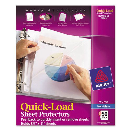 Quick top &amp; side loading sheet protectors, letter, non-glare, 50/box for sale