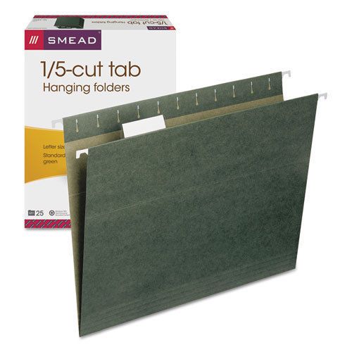 Hanging folders, 1/5 tab, 11 point stock, letter, green, 25/box for sale