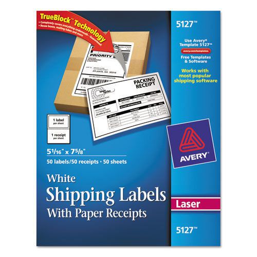 Shipping Labels with Paper Receipt, 5 1/16 x 7 5/8, White, 50/Pack