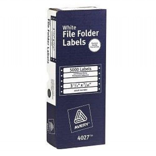 3 1/2&#034; X 7/16&#034; AVERY 4027 CONTINUOUS FORM FILE FOLDER LABELS- 5000 IN WHITE