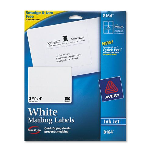 Avery ave8164 shipping labels with trueblock technology, 3-1/3 x 4, white, 150/p for sale