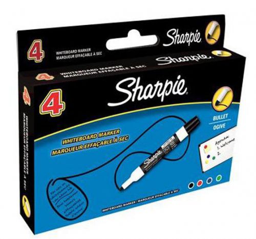 Sharpie Whiteboard Marker Drywipe Low Odour Bullet Tip Assorted [Pack 4]