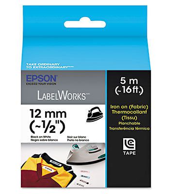 LabelWorks Iron-On Fabric LC Tape Cartridge, 1/2&#034;, Black on White LC-4WBQ5