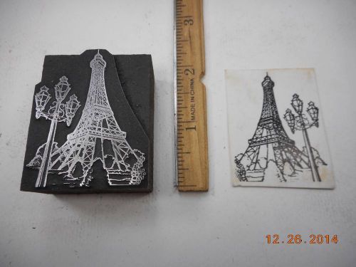Letterpress Printing Printers Block, Paris Eiffel Tower &amp; Streetlight