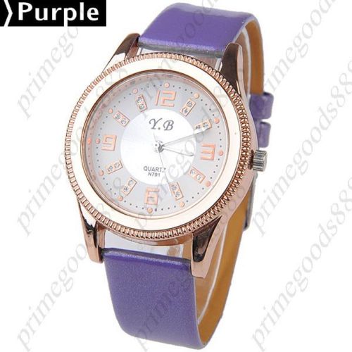 PU Leather Strap Quartz Wrist Round Free Shipping Wristwatch Women&#039;s In Purple