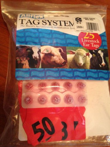 New Allflex Large RED #1-50 CALF Ear Tags bag of 25 for cattle, calf tags