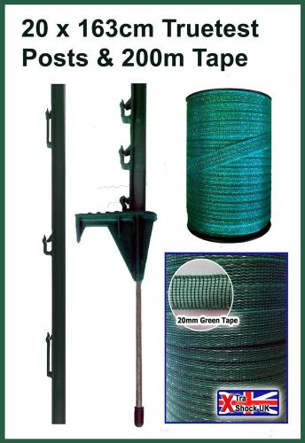 20 x 163cm Truetest  Green  Poly Electric Fence Fencing Posts  &amp; 20mm Green Tape