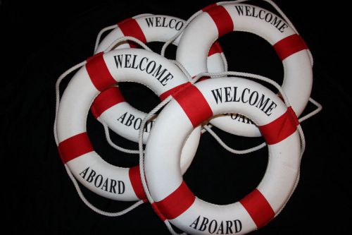 (4) Red, Life Ring, Life Preserver, Replica, boat decor, welcome aboard, sign