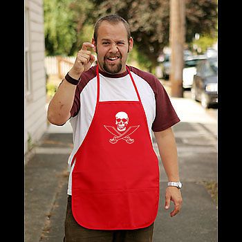 Buccaneer red grilling kitchen apron cook chef punk pirate skull sword death for sale