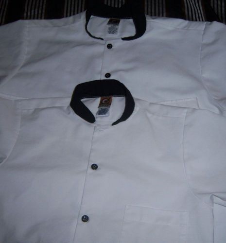 Chef&#039;s design - black trim white chef coat  madarin collar - size small  s/s one for sale