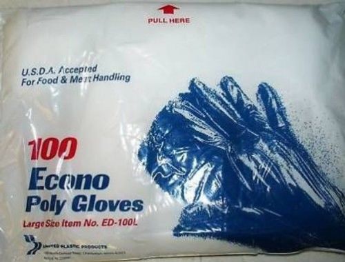 100 Econo Poly Gloves Food handling Meat LARGE Disposable USDA Restaurant Clear