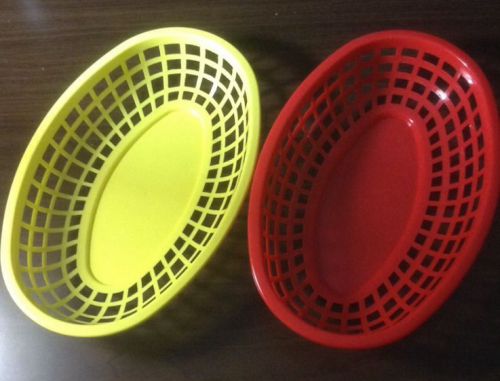 2 RED 2 YELLOW Fast Food Commercial Basket Baskets 9-3/8&#034; Oval NEW FREE SHIPPING