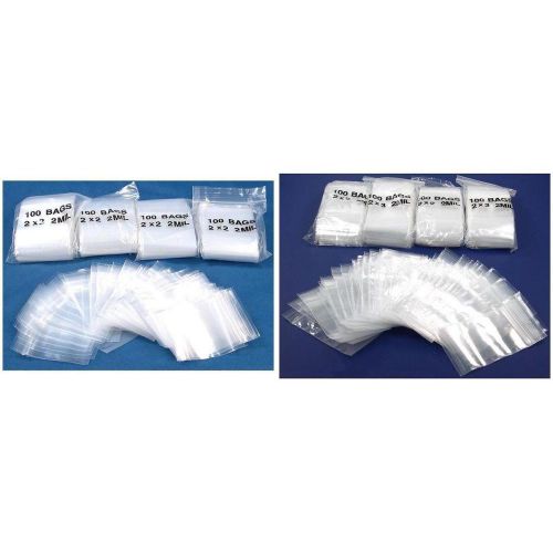 Resealable Reclosable Clear Zipline Plastic Bags 2Mil 2&#034;x2&#034; &amp; 2&#034;x3&#034; Kit 1000 Pcs