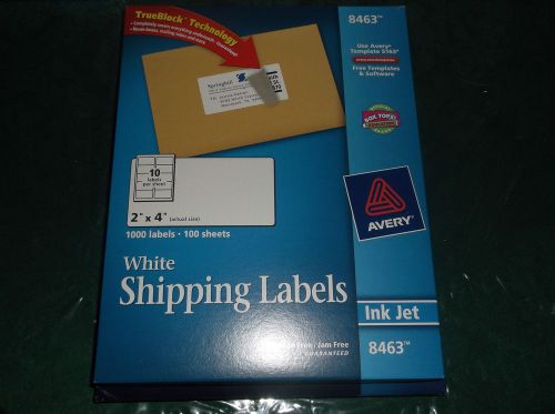 #8463 AVERY WHITE SHIPPING LABELS 1000 2&#034;X4&#034; 100 SHEETS INK JET SMUDGE JAM FREE