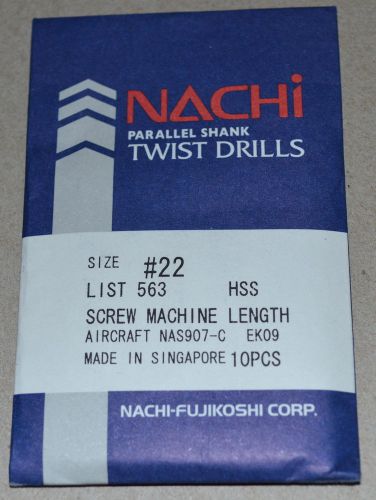 NACHI #22 HSS DRILLS SCREW MACHINE LENGTH-AIRCRAFT &#034;NEW&#034; 10 Pcs
