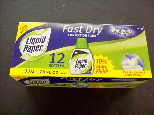 LIQUID PAPER - WHITE OUT-  FAST DRY CORRECTION FLUID - 12 BOTTLES - NEW IN BOX!