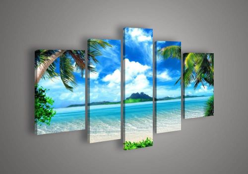 5 Panel Wall Art Seascape Blue Ocean Picture Sea Oil Painting +framed