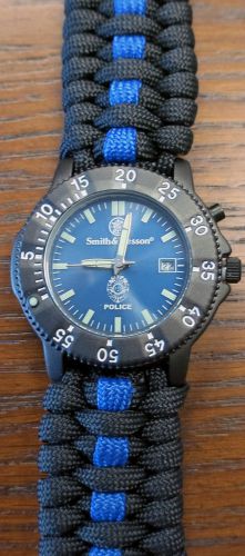 POLICE Smith &amp; Wesson Watch Face with Thin Blue Line Paracord Watch Band