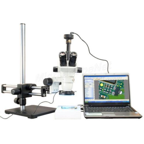 6.7-45x zoom stereo trinocular microscope+144led ring light+boom stand+2m camera for sale
